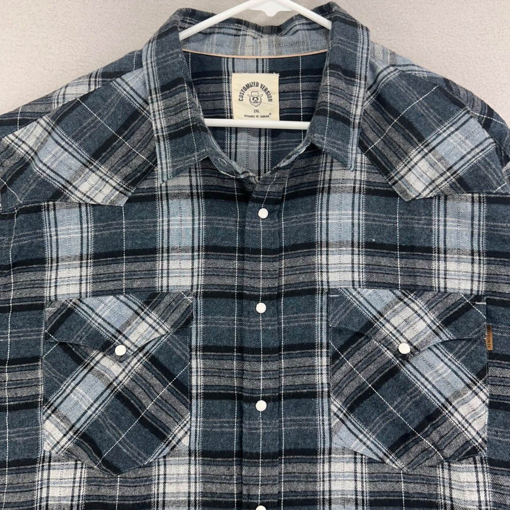 Customized Version Flannel Snap Shirt Mens 2XL Grey Plaid Long Sleeve Workwear‎